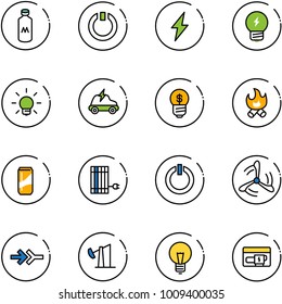 line vector icon set - milk vector, standby, lightning, idea, bulb, electric car, business, fire, drink, sun panel, button, wind mill, connect, oil derrick, generator