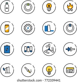 line vector icon set - milk vector, standby, business idea, fire, drink, sun power, water plant, button, battery, wind mill, connect, oil derrick, soldering iron, bulb, generator