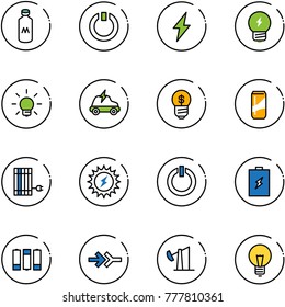 line vector icon set - milk vector, standby, lightning, idea, bulb, electric car, business, drink, sun panel, power, button, battery, connect, oil derrick
