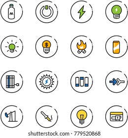 line vector icon set - milk vector, standby, lightning, idea, bulb, business, fire, drink, sun panel, power, battery, connect, oil derrick, soldering iron, generator