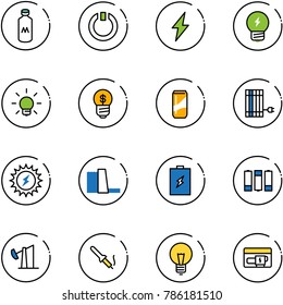 line vector icon set - milk vector, standby, lightning, idea, bulb, business, drink, sun panel, power, water plant, battery, oil derrick, soldering iron, generator