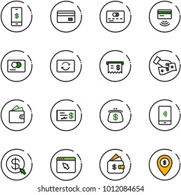 line vector icon set - mobile payment vector, credit card, tap pay, exchange, receipt, cash, wallet, check, purse, money click, cursor browser, finance management, atm map pin