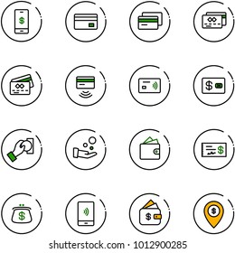 line vector icon set - mobile payment vector, credit card, tap pay, cash, wallet, check, purse, finance management, atm map pin