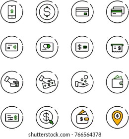 line vector icon set - mobile payment vector, dollar coin, credit card, tap pay, receipt, cash, wallet, check, money click, finance management, atm map pin