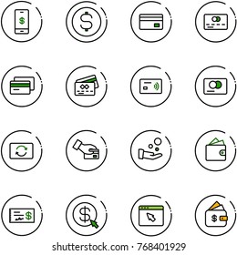line vector icon set - mobile payment vector, dollar coin, credit card, tap pay, exchange, cash, wallet, check, money click, cursor browser, finance management