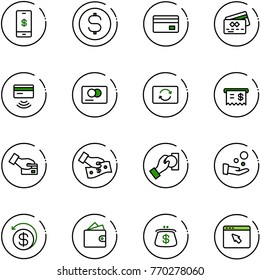 line vector icon set - mobile payment vector, dollar coin, credit card, tap pay, exchange, receipt, cash, money back, wallet, purse, cursor browser