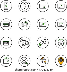 line vector icon set - mobile payment vector, dollar coin, credit card, exchange, receipt, cash pay, money back, wallet, click, finance management, atm map pin
