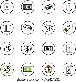 line vector icon set - mobile payment vector, dollar, safe, atm, card pay, cash, money back, check, identity