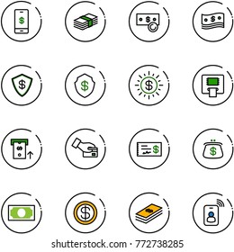 line vector icon set - mobile payment vector, dollar, cash, safe, sun, atm, card pay, check, purse, money, identity