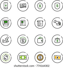 line vector icon set - mobile payment vector, cash, safe, atm, card pay, money back, wallet, purse, dollar