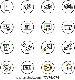 line vector icon set - mobile payment vector, dollar, cash, atm, receipt, pay, money back, check, finance management