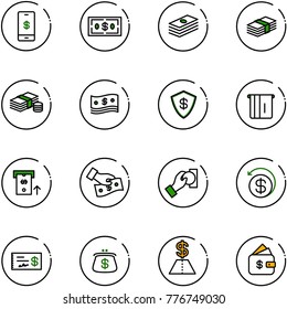 line vector icon set - mobile payment vector, dollar, cash, safe, atm, pay, money back, check, purse, finance management