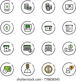 line vector icon set - mobile payment vector, coin, credit card, safe, atm, receipt, calendar, money chest, investment, wallet time, dollar, dialog