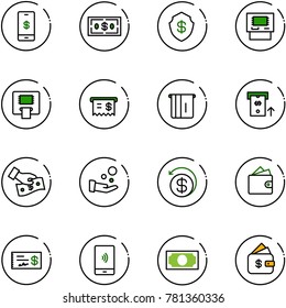 line vector icon set - mobile payment vector, dollar, safe, atm, receipt, cash pay, money back, wallet, check, finance management