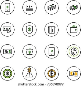 line vector icon set - mobile payment vector, dollar, cash, safe, atm, wallet, check, purse, money