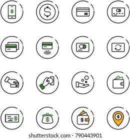 line vector icon set - mobile payment vector, dollar coin, credit card, tap pay, exchange, cash, wallet, check, purse, finance management, atm map pin