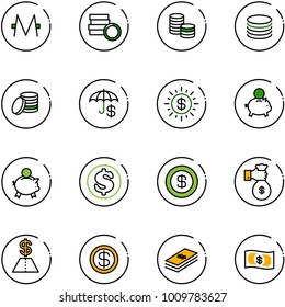 line vector icon set - monero vector, coin, insurance, dollar sun, piggy bank, rich, money