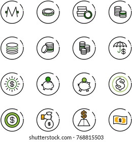 line vector icon set - monero vector, coin, insurance, dollar sun, piggy bank, rich, money