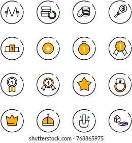 line vector icon set - monero vector, coin, money torch, pedestal, star medal, gold, finger ring, crown, casting of steel, constructor blocks