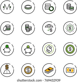 line vector icon set - monero vector, coin, insurance, dollar sun, piggy bank, money