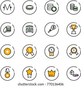 line vector icon set - monero vector, coin, money chest, torch, win cup, star medal, gold, crown, constructor blocks