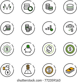line vector icon set - monero vector, coin, insurance, dollar sun, piggy bank, rich