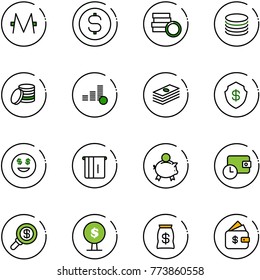 line vector icon set - monero vector, dollar coin, safe, smile, atm, piggy bank, wallet time, search money, tree, bag, finance management