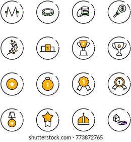 line vector icon set - monero vector, coin, money torch, golden branch, pedestal, win cup, gold, star medal, crown, constructor blocks