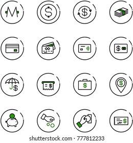 line vector icon set - monero vector, dollar coin, exchange, credit card, tap pay, insurance, receipt, money case, pin, piggy bank, investment, cash, check