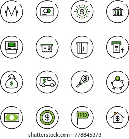 line vector icon set - monero vector, credit card, dollar sun, bank, atm, receipt, money bag, encashment car, torch, piggy, ipo, home