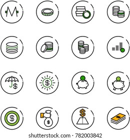 line vector icon set - monero vector, coin, insurance, dollar sun, piggy bank, rich