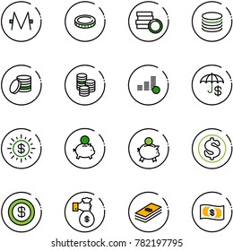 line vector icon set - monero vector, coin, insurance, dollar sun, piggy bank, rich, money