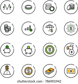 line vector icon set - monero vector, coin, insurance, dollar sun, piggy bank, rich, money