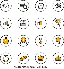 line vector icon set - monero vector, coin, money chest, pedestal, win cup, gold medal, star, finger ring, crown