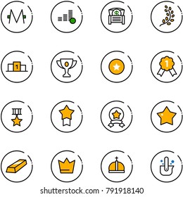 line vector icon set - monero vector, coin, money chest, golden branch, pedestal, gold cup, star medal, crown, casting of steel