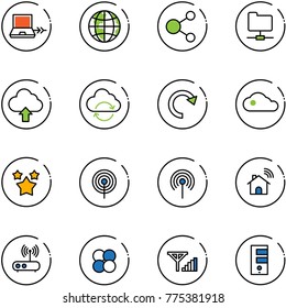line vector icon set - netabook connect vector, globe, share, network folder, upload cloud, refresh, redo, stars, antenna, wireless home, wi fi router, atom core, fine signal, server