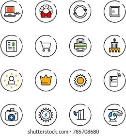 line vector icon set - netabook connect vector, christmas wreath, exchange, safe, account statement, cart, printer, bank building, star man, crown, sun, server wireless, camera, power, oil derrick