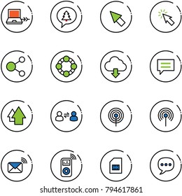 line vector icon set - netabook connect vector, merry christmas message, cursor, share, friends, download cloud, chat, arrow up, information exchange, antenna, wireless mail, music player, sim