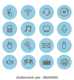 Line vector icon set. Network and computers.