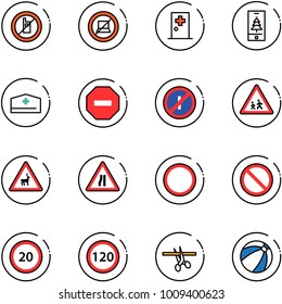 line vector icon set - no mobile sign vector, computer, first aid room, christmas, doctor hat, way road, parkin odd, children, wild animals, narrows, prohibition, speed limit 20, 120, opening