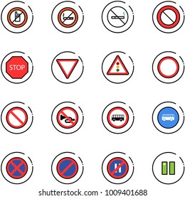 line vector icon set - no mobile sign vector, smoking, prohibition road, stop, giving way, traffic light, horn, bus, parking, even, pause