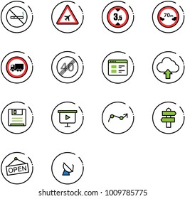 line vector icon set - no smoking sign vector, airport road, limited height, distance, truck, end speed limit, website, upload cloud, save, presentation board, chart point arrow, signpost, open