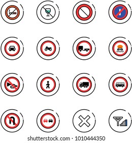 line vector icon set - no smoking sign vector, alcohol, prohibition road, parkin odd, car, moto, trailer, dangerous cargo, horn, pedestrian, truck, bus, turn back, overtake, delete, fine signal