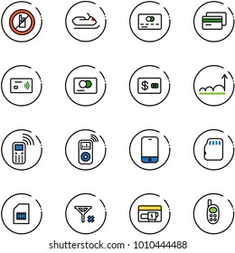 line vector icon set - no mobile sign vector, snowmobile, credit card, tap pay, growth, phone, music player, micro flash, sim, signal, generator, toy