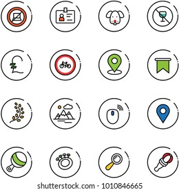 line vector icon set - no computer sign vector, identity, dog, alcohol, pound, bike road, map pin, flag, golden branch, mountains, mouse wireless, navigation, beanbag