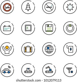 line vector icon set - no smoking sign vector, christmas tree, virus, schedule, safe, save, standby, success, suitcase, globe, power bank, car wireless, conveyor, signal