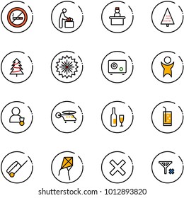 line vector icon set - no smoking sign vector, baby room, recieptionist, christmas tree, firework, safe, success, winner, helicopter, wine, drink, suitcase, kite, delete, signal