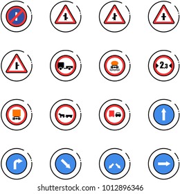 line vector icon set - no parkin odd, intersection vector road sign, trailer, dangerous cargo, limited width, cart horse, truck overtake, only forward, right, detour