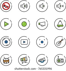 line vector icon set - no horn vector road sign, volume max, low, off, play, record, loudspeaker, bell, cd, playback, button, guitar, drum, xylophone, toy, radio