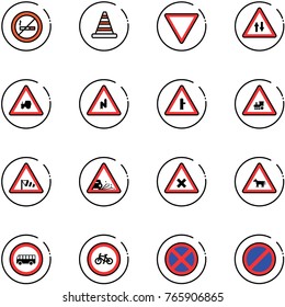 line vector icon set - no smoking sign vector, road cone, giving way, oncoming traffic, tractor, abrupt turn right, intersection, railway, side wind, gravel, cow, bus, bike, stop, parking